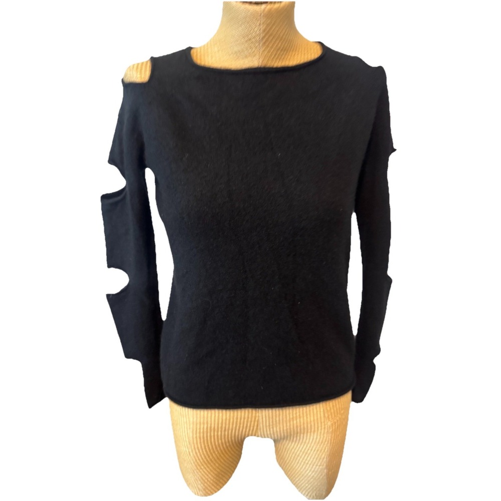 Skull Cashmere Womens Cut Out Long Sleeves Crew Neck Sweater Black Size Small - Picture 2 of 8